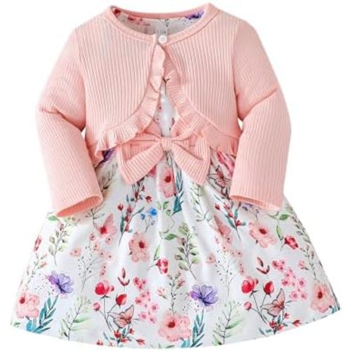 Rosibel Toddler Baby Girls Dress and Cotton Cardigan Set for 6M-3T Spring Autumn Clothes Outfits