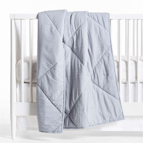Supersoft Mist Blue Organic Cotton Gauze Baby Crib Quilt