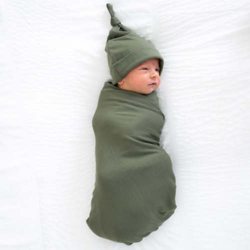 Olive Cozy Swaddle & Hat Set