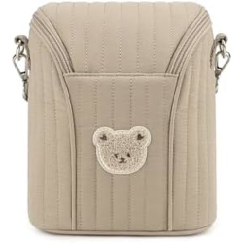 MOMIGO Insulated Breastmilk Cooler Bag - Cute Bear Reusable Milk Bottle Bag Kids Snack Bag Baby Pacifier Pack For Diaper Bag Baby Stroller (Brown)