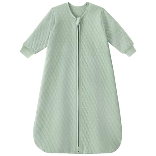 Yoofoss Baby Sleep Sack 6-12 Months 1.0 Tog Long Sleeve Sleep Sack Organic Cotton Wearable Blanket for Infants 2-Way Zipper Quilted Sleeping Sacks(Medium)