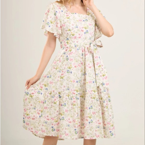 Princess Cotton Midi Dress with Nursing Zippers in Sweet Wildflowers