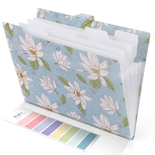 SKYDUE Accordion File Organizer, Floral Expanding File Folders with 5 Pockets, Cute Document Organizer for Paper Bills Receipt Storage, School Office & Hospital Supplies Letter/A4 Size Sky Blue