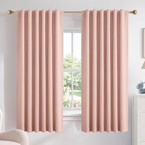 Blush Pink Total Blackout Curtains for Bedroom 63 Inch Long