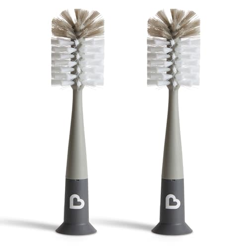 Munchkin Bristle Bottle Brush, Modern Design, 2 Pack, Grey