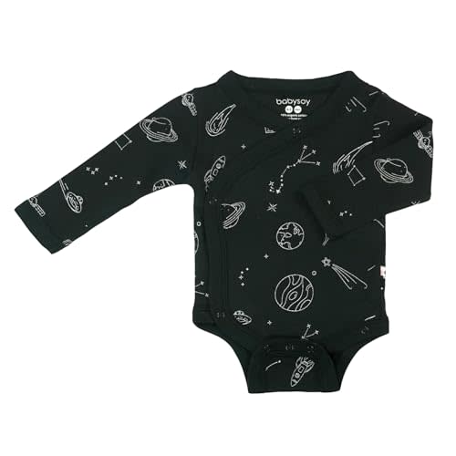 Babysoy Organic Baby Newborn Long Sleeve Pattern Kimono Wrap Around Side Snap Bodysuit/Onesie for Unisex Infants
