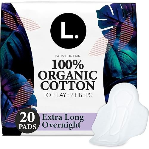Ultra Thin Pads for Women, Organic Cotton Top Layer, Extra Long Overnight Absorbency, Menstrual Pads with Wings, Made Without Synthetic Pesticides and Fragrances, 20 Count