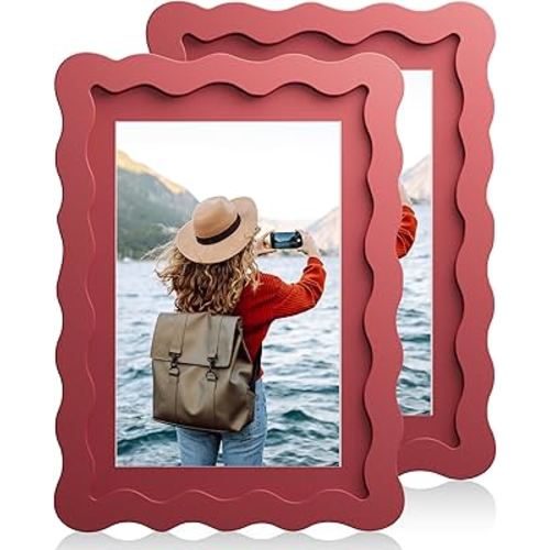 5x7 Wavy Picture Frame With Mat For, Red, 2 Pack