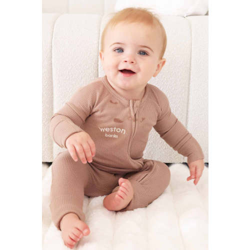 Embroidered Bamboo Waffle Convertible Zip Romper | Cocoa