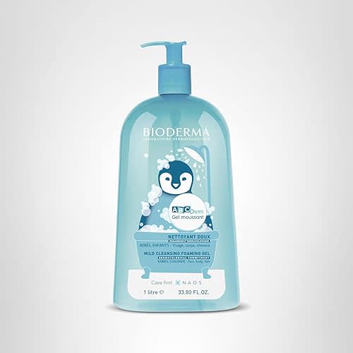 Bioderma ABCDerm Foaming Gel, Gentle Skin Cleanser and Moisturizing Body Wash for Babies and Children, 33.8 Fl Oz