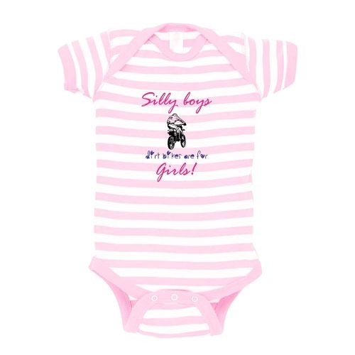 Silly Boys Dirt Bikes are for Girls! Baby Kid Stripe Fine Jersey Bodysuit Soft Pink 12 Months