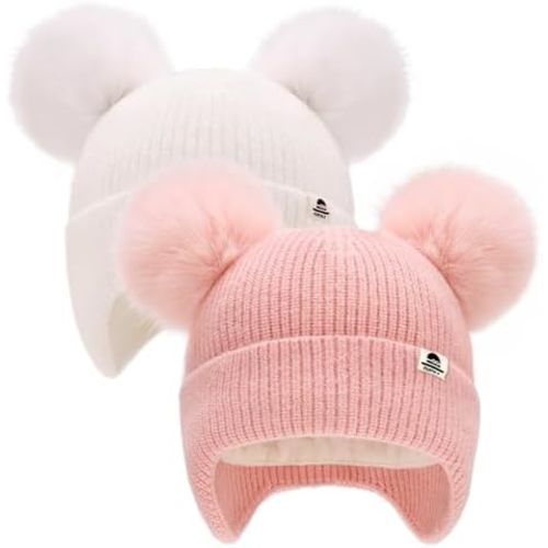 FURTALK Baby Toddler Winter Hat Pom Pom Beanie Girls Boys with Fleece Lined Kids Warm Cap