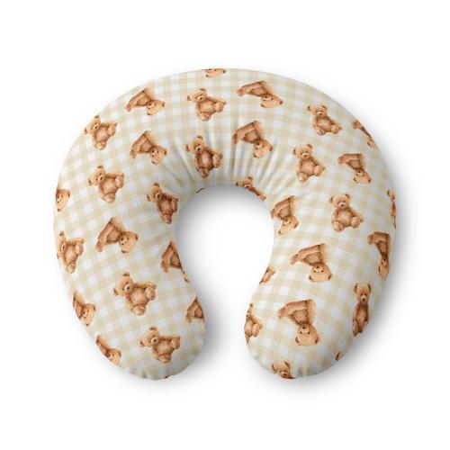 Teddy Bear Plaid Neutral Nursing Boppy Pillow Cover | Baby Shower Nursery Accent