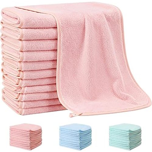 12 Pack Pink Baby Burp Cloths for Boys and Girls Coral Fleece 20 x 10 Inch Super Soft Burp Cloths with Organza Bag for Newborn Sensitive Skin Essential