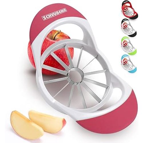 SCHVUBENR 4.72 Inch Large Apple Slicer with 12 Blades - Professional Apple Cutter - Stainless Steel Apple Corer - Sharp Apple Slicer and Corer - Apple Corer Tool - Dishwasher Safe(Pink)