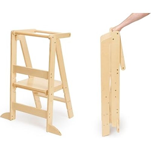 Foldable Kids Stool - Foldable Tower, Kitchen Stool, Toddler Tower, Wood Color