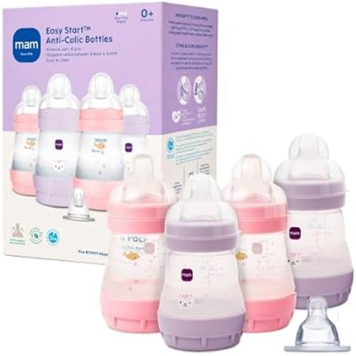 MAM 5oz Easy Start Anti-Colic+ Vented Baby Bottle, 0+ Month, 4 Pack, Girl