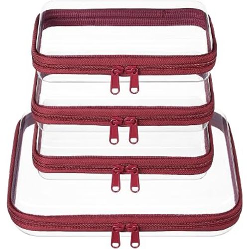 3-PCS Medium Clear Hard Shell Zipper Pouches, Clear Zipper Bags