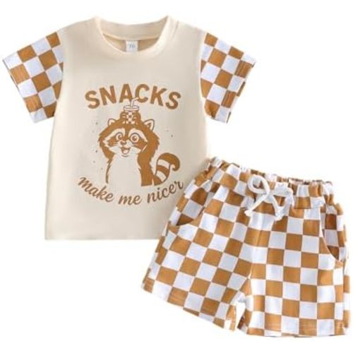Infant Baby Boy Summer Outfit Funny Letter T Shirt Shorts Set Toddler Checkered Clothes 6 12 18 Months 2T 3T Summer