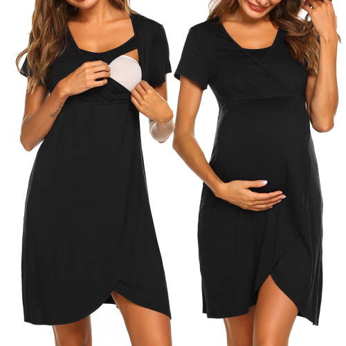 Avidlove Nursing Nightgowns 3 In 1 Maternity Gown Short Sleeve Breasfeeding Sleepwear Labor and Delivery Dress