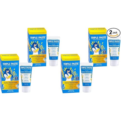 Triple Paste Diaper Rash Cream for Baby,3 Oz,Zinc Oxide Ointment Treats,Soothes & Prevents Diaper Rash,Pediatrician-Recommended & Hypoallergenic,Baby Essentials for Daily-& Overnight,(Pack of 4)