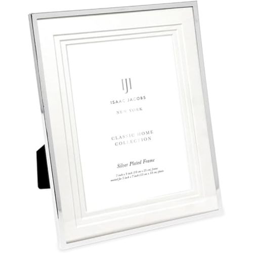 Isaac Jacobs 7x9 (Matted 5x7) Silver Metal Picture Frame, Triple Matted Classic Metal Photo Frame Made For Tabletop & Hanging Display, Photo Gallery and Wall Art (7x9 (Matted 5x7), Silver)