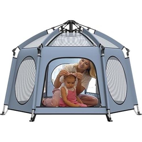 Baby Playpen with Canopy: 1-Second Setup, Ultra-Light & Sturdy | Indoor/Beach/Outdoor Toddlers Portable Playpen with UPF50+ Canopy, Bug Net & Carry Bag (Playard Safety Certified)