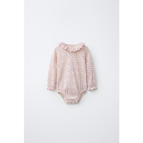 TEXTURED FLORAL PRINT BODYSUIT - Pastel pink | ZARA United States