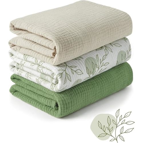Muslin Swaddle Blankets for Newborns, 100% Cotton, 3-Pack, 40 x 40 Inches