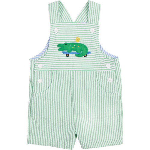Seersucker Shortall With Skateboarding Gator - Florence Eiseman | Maisonette, 9M