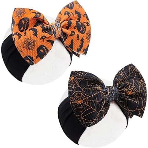 Halloween Baby Girl Bows Elastic Nylon Halloween Hairbands Hair Accessories Headbands with Bows for Newborn 2 PCS