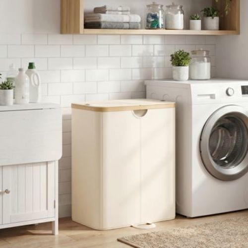 LEDREM Laundry Hamper with Lid and Removable Liner, Large Basket, 23.8 Gal., 20.7 x 15.2 x 29.5 Inches, White and Yellow