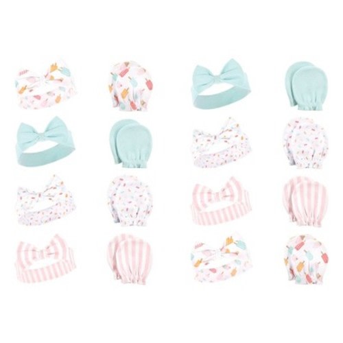 Hudson Baby Infant Girl 16Pc Headband and Scratch Mitten Set, Ice Cream, 0-6 Months