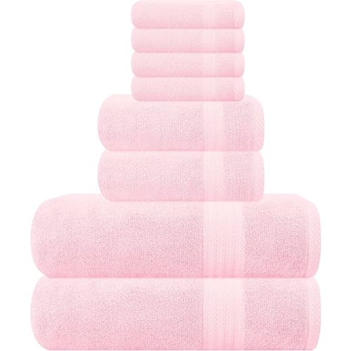 GLAMBURG Ultra Soft 8-Piece Towel Set - 100% Pure Ringspun Cotton, Contains 2 Oversized Bath Towels 27x54, 2 Hand Towels 16x28, 4 Wash Cloths 13x13 - Ideal for Everyday use, Hotel & Spa - Pink