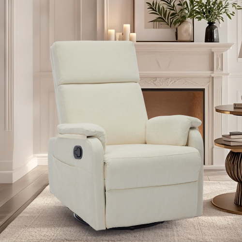 YSICK Manual Swivel Rocker Recliner Chair for Small Spaces Chenille for Living Room,Beige