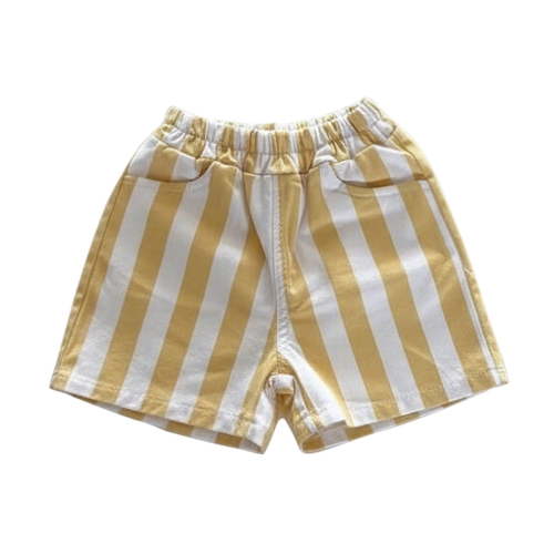 Rggeeun Baby Boys Knit Shorts, Vertical Striped Pattern Elastic Waist Lightweight, For Summer Outdoor Playwear,Yellow,9-12 Months