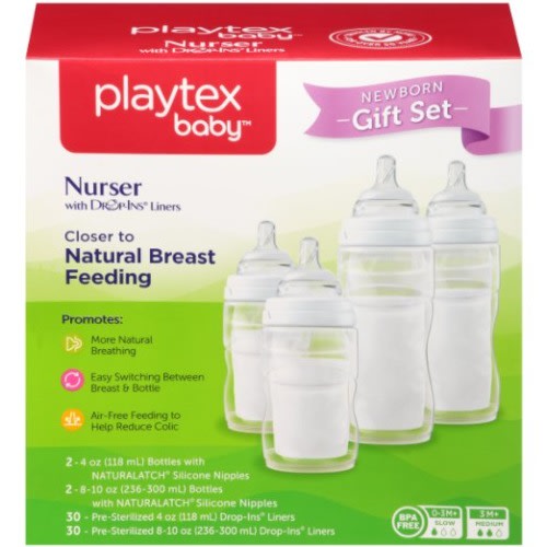 Playtex Baby Nurser Bottle Gift Set, with Pre-Sterilized Disposable Drop-Ins Liners, Closer to Breastfeeding