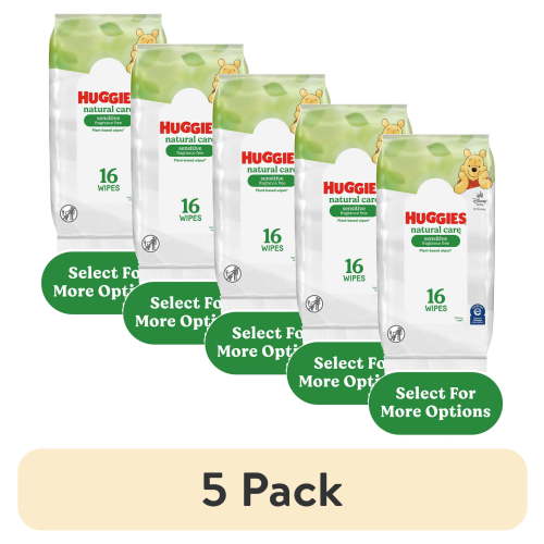 (5 pack) Huggies Natural Care Sensitive Fragrance-Free Baby Wipes, Unscented Wipes, 1 Pack, 16 Wipes