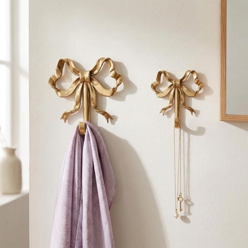Solid Brass Bow Wall Hook, Ribbon Coat Hook for Nursery, Gold Bow Towel Hook, Decorative Wall Hanger for Bag Jewelry, Coquette Room Decor