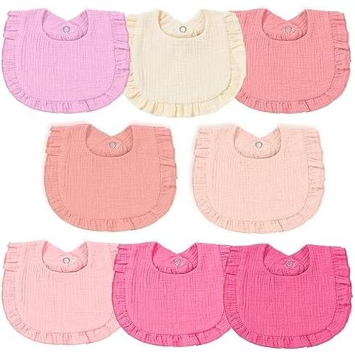 Baby Muslin Bibs, Bandana Drool Bib for Girls, Adjustable 100% Cotton Soft Baby Bibs for Drooling and Teething Organic Solid Colors Lap-Shoulder