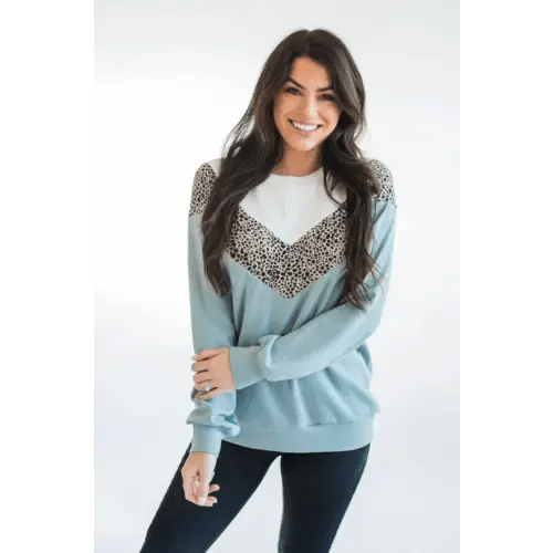 Oversized Chevron Nursing Sweatshirt- Cheetah Sage