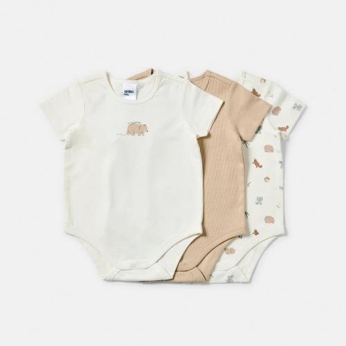 3 Pack Short Sleeve Print Bodysuits - Kmart