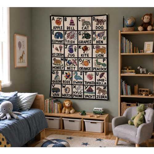 Hand embroidered Alphabet Rug abc wall rug  - Kids Room Decor (2'x3') RUMI