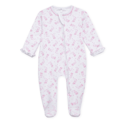 Darling Cowboy Boots Print Ruffle Footie | Pink
