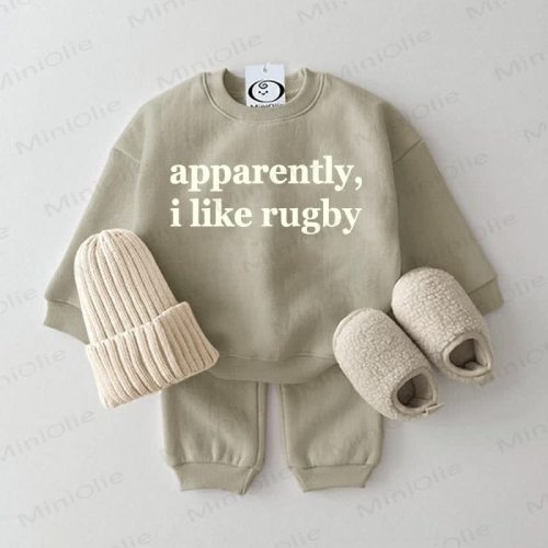 APPARENTLY, I LIKE RUGBY Baby Sweatshirt 2-piece Grey Green Set