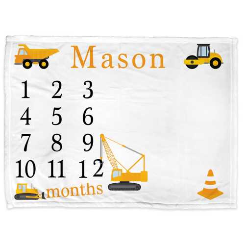 Personalized Construction Milestone Blanket: Baby Boy Growth Blanket for Photos