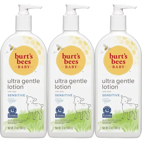Burt's Bees Baby Ultra Gentle Lotion with Aloe for Sensitive Skin, Pediatrician Tested, 99% Natural Origin Baby Care, 12 Oz (Pack of 3)