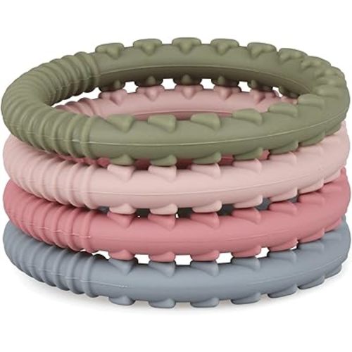 Silicone Teether Bracelet, Soft Silicone Teether Rings with Organic Featuring Multiple Raised Textures to Soothe Gums, Food Grade Silicone, BPA & Phthalate