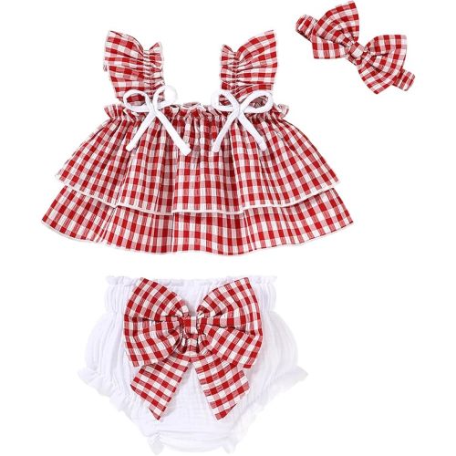 YOUNGER TREE Baby Girl Clothes Infant Ruffle Tops Dress Shorts Set Bloomers Toddler Sleeveless Summer Outfits with Headband