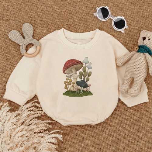 Mushroom Forest Romper Sweatshirt, Woodland Baby Outfit, Cottagecore Mushroom Toddler Clothes, Forest-Themed Baby Bodysuit, Baby Shower Gift